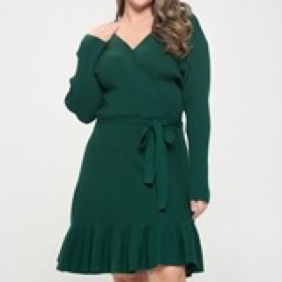 Hunter Green Ribbed  Plus Size Sweater Dress - Picture 2 of 4